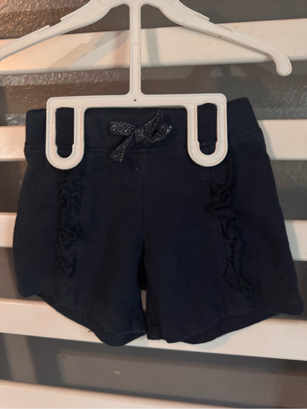 Navy Ruffle Trim Girls Knit Shorts